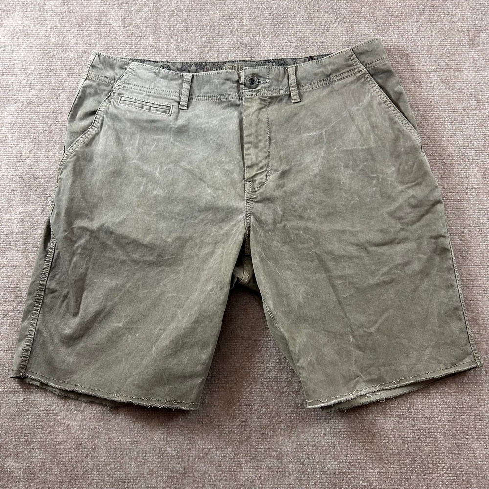 Paperbacks Shorts Mens 34 Olive Green Stretch Chino Raw Hem Casual Utility